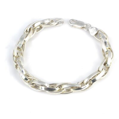 925 Ayar Gümüş İç İçe Geçme Oval Hallow Bileklik - 1