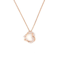 925 Ayar Gümüş Beyaz Taşlı İç içe Kalp Kolye - 3