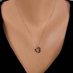 925 Ayar Gümüş Siyah Taşlı İç içe Kalp Kolye - 3