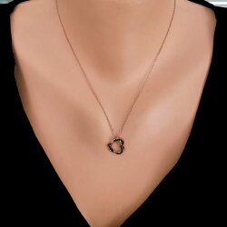 925 Ayar Gümüş Siyah Taşlı İç içe Kalp Kolye - 1