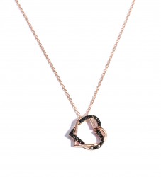 925 Ayar Gümüş Siyah Taşlı İç içe Kalp Kolye - 8