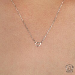 Sterling Silver Open Heart Necklace - Nusrettaki