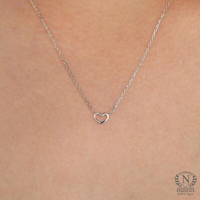 925 Ayar Gümüş Minimal Zarif İçi Boş Kalp Kolye - 1