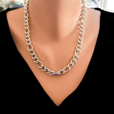 925 Ayar Gümüş İçi Boş Zincir Figaro Kolye - 1