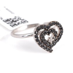 925 Sterling Silver Heart in Heart Ring with Black CZ - Nusrettaki (1)