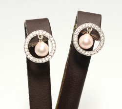 925 Silver Pink Pearls Hoop Dangle Earrings - Nusrettaki (1)
