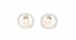 925 Silver Pink Pearls Hoop Dangle Earrings - Nusrettaki