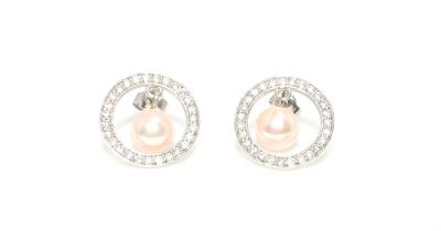 925 Silver Pink Pearls Hoop Dangle Earrings - 1