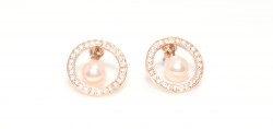 925 Rose Silver Pink Pearls Hoop Dangle Earrings - Nusrettaki (1)