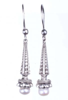 925 Ayar Gümüş İnci Taşlı Buket Tasarım Küpe - 2