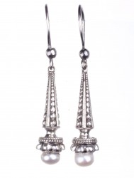 925 Ayar Gümüş İnci Taşlı Buket Tasarım Küpe - 3