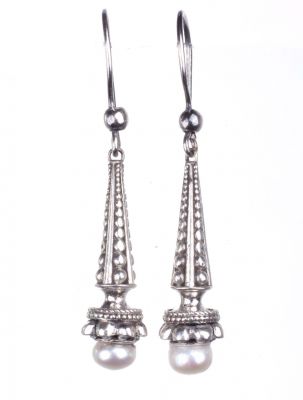 925 Ayar Gümüş İnci Taşlı Buket Tasarım Küpe - 3