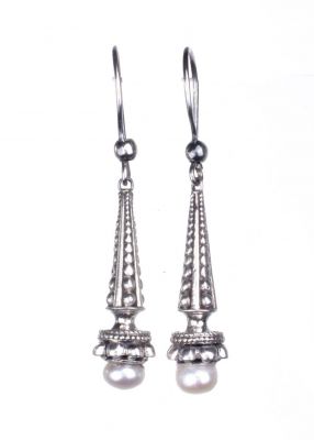 925 Ayar Gümüş İnci Taşlı Buket Tasarım Küpe - 5