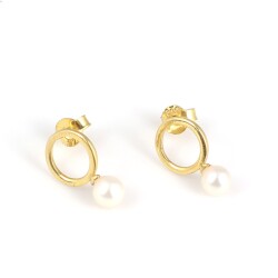 925 Ayar Gümüş İncili Halka Küpe - 4