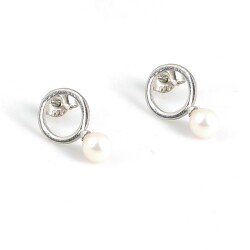 925 Ayar Gümüş İncili Halka Küpe - 5