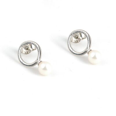 925 Ayar Gümüş İncili Halka Küpe - 5