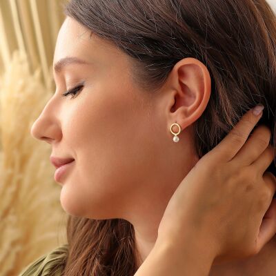 925 Ayar Gümüş İncili Halka Küpe - 3