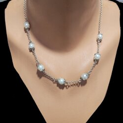 925 Ayar Gümüş İncili Zincir Model Kolye - Nusrettaki