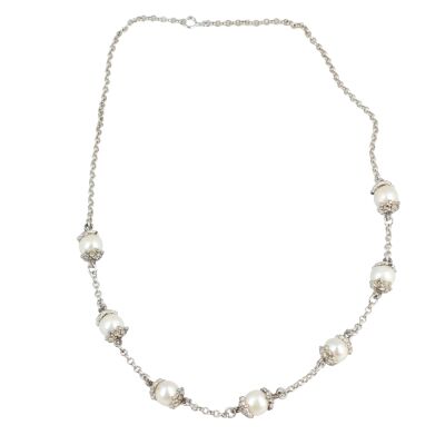 925 Ayar Gümüş İncili Zincir Model Kolye - 3