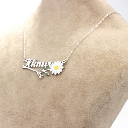 925 Ayar Gümüş İsme Özel Papatya Tasarım Kolye - 6