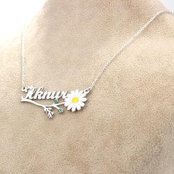 925 Ayar Gümüş İsme Özel Papatya Tasarım Kolye - 4