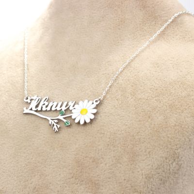 925 Ayar Gümüş İsme Özel Papatya Tasarım Kolye - 4