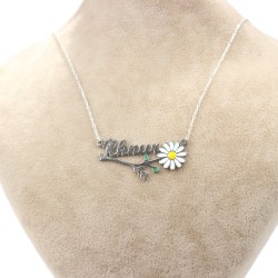 925 Ayar Gümüş İsme Özel Papatya Tasarım Kolye - 5