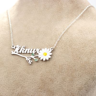 925 Ayar Gümüş İsme Özel Papatya Tasarım Kolye - 2