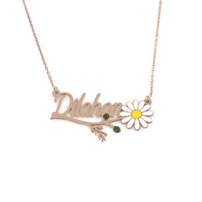 925 Ayar Gümüş İsme Özel Papatya Tasarım Kolye - 3