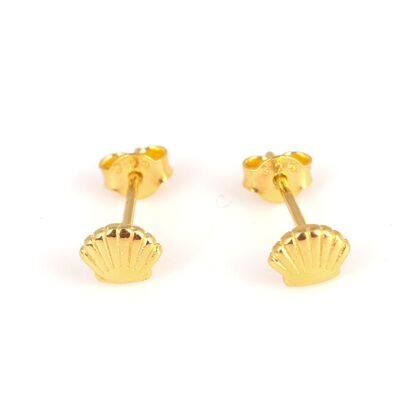 925 Ayar Gümüş İstiridye Model Küpe, Sarı - 4