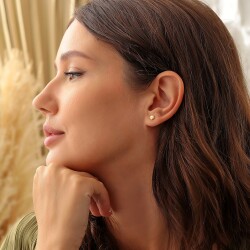 925 Ayar Gümüş İstiridye Model Küpe, Sarı - 3