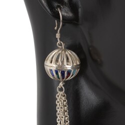 925 Silver Cage Ball Colorful Stoned Dangle Earrings - Nusrettaki (1)
