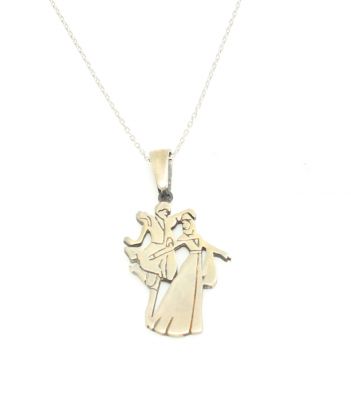 Silver Caucasian Bride & Groom Design Necklace - 1