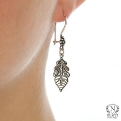 925 Silver Cacao Leaves Design Filigree Drop Earrings - Nusrettaki