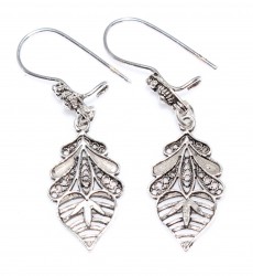 925 Silver Cacao Leaves Design Filigree Drop Earrings - Nusrettaki (1)