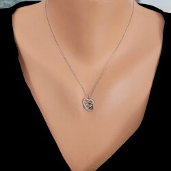 925 Ayar Gümüş Kalemli Çift Kalp Kolye, Beyaz - Beyaz Taş - 4