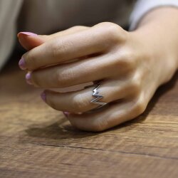 925 Ayar Gümüş Kalın Zikzak Yüzük, Beyaz - Nusrettaki