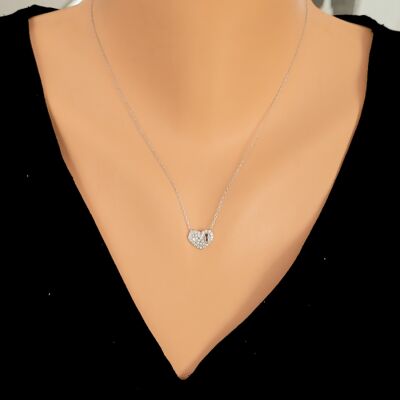925 Ayar Gümüş Kalp Anahtar Deliği Kolye, Beyaz Taş - 1