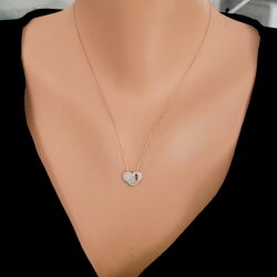 925 Ayar Gümüş Kalp Anahtar Deliği Kolye, Beyaz Taş - 3