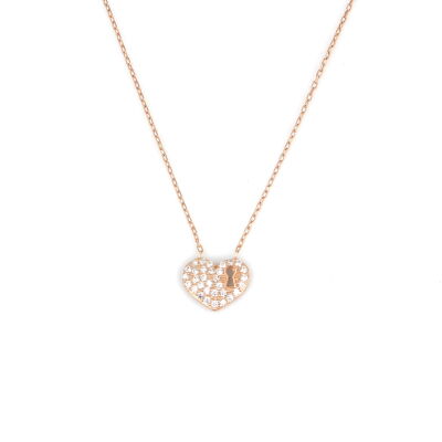 925 Ayar Gümüş Kalp Anahtar Deliği Kolye, Beyaz Taş - 4