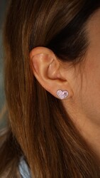 Nusrettaki - 925 Silver Heart Shaped Keyhole Model Stud Earrings