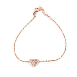 925 Ayar Gümüş Kalp Anahtar Deliği Modeli Zincir Bileklik - Beyaz Taş - 5