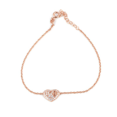 925 Ayar Gümüş Kalp Anahtar Deliği Modeli Zincir Bileklik - Beyaz Taş - 5