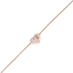 925 Ayar Gümüş Kalp Anahtar Deliği Modeli Zincir Bileklik - Beyaz Taş - 6