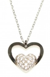 Sterling Silver Heart in Heart Necklace with White Cz - 4