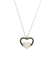 Sterling Silver Heart in Heart Necklace with White Cz - 5