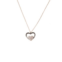 Sterling Silver Heart in Heart Necklace with White Cz - 3