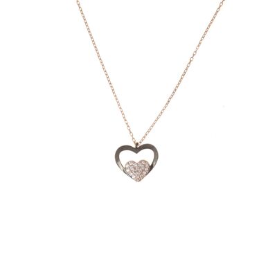 Sterling Silver Heart in Heart Necklace with White Cz - 3