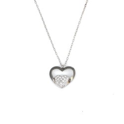 Sterling Silver Heart in Heart Necklace with White Cz - Nusrettaki (1)