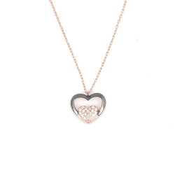 Sterling Silver Heart in Heart Necklace with White Cz - 4